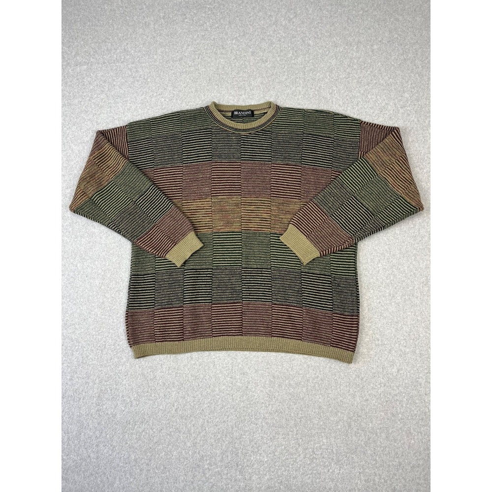Vintage Brandini Sweater Mens Multicolor XL Wool Blend Geometric Crew Neck